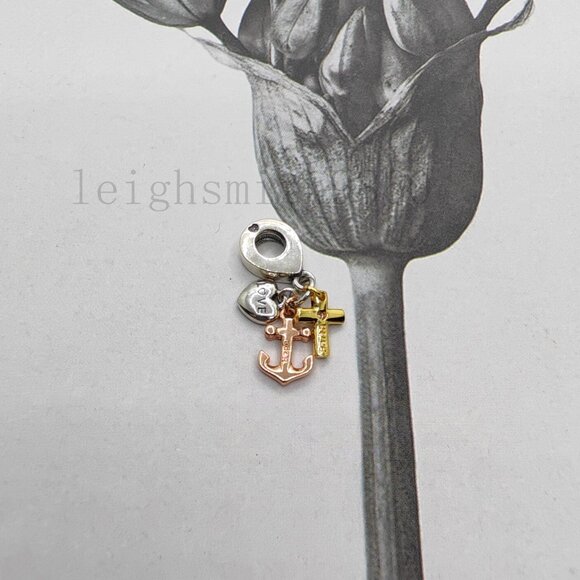 Pandora Triple-tone Cross, Heart, & Anchor Dangle Charm - Picture 2 of 5